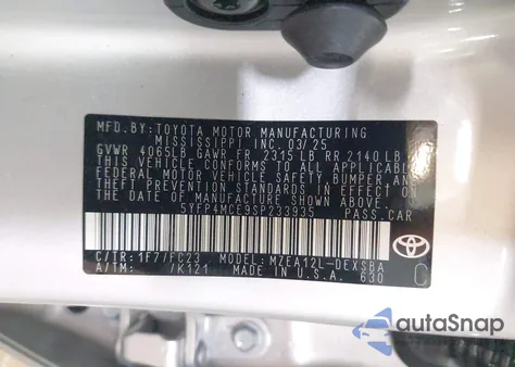 2025 Toyota Corolla Se z USA, uszkodzony, nr VIN 5YFP4MCE9SP233935